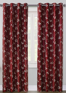 lot 552 image: LOT OF 2 Max Blackout Mystique Embroidered 100% Blackout Grommet Top Single Curtain Panel, Red Ivory