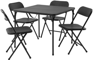 lot 563 image: Mainstays 5 Piece Resin Card Folding Table and Four Folding Chairs Set, Black