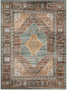 lot 587 image: GENIMO Area Rug 6x9, Non Slip Machine Washable Indoor Large Rug, Low Pile Vintage Print Mat for Bedroom Dining Room Home Office Hall Large Area of Place, Brick RED