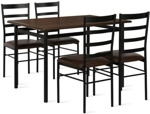 lot 596 image: Mainstays 5-Piece Wood & Metal Dining Room Set, Seats 4, Canyon Walnut & Black