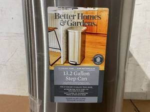 lot 399 image: Better Homes & Gardens 13.2 Gallon Slim Kitchen Trash Can, Stainless Steel Kitchen Step Trash Can
