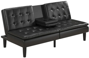 lot 91 image: Mainstays Memory Foam Futon with Cupholder and USB, Black Faux Leather