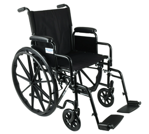 lot 66 image: Equate Lightweight Foldable Steel Wheelchair with 18 Seat and Swing-Away Footrests, 350 lb Capacity