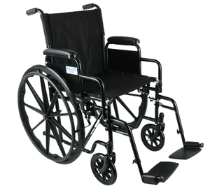 lot 68 image: Equate Lightweight Foldable Steel Wheelchair with 18 Seat and Swing-Away Footrests, 350 lb Capacity