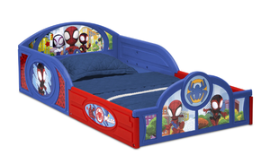 lot 635 image: Marvel Spidey and His Amazing Friends Sleep and Play Toddler Bed with Built-In Guardrails by Delta Children