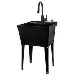 Complete 22.875 in. x 23.5 in. Black 19 Gal. Utility Sink Set with Metal Hybrid Chrome High Arc Pull-Down Faucet by TEHILA     Customer Returns See Pictures