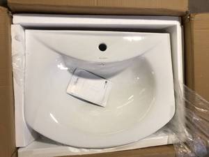 Swiss Madison Modern White Ceramic Rectangular Chateau  Vessel Sink with Round Single Faucet Hole    Customer Returns See Pictures