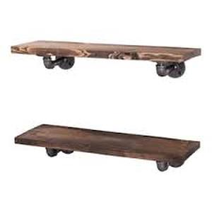 PIPE DECOR 24 in. x 7.5 in. x 6.75 in. Trail Brown Restore Wood Decorative Wall Shelf with Industrial Steel Pipe L- Brackets     Customer Returns See Pictures