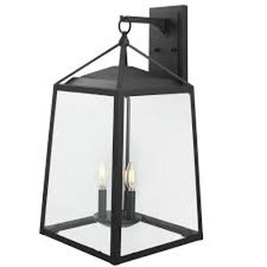 Lot of Home Decorators Collection Blakeley 25 in. Transitional 3-Light Black Extra Large Outdoor Wall Light Fixture with Clear Beveled Glass  Customer Returns See Pictures