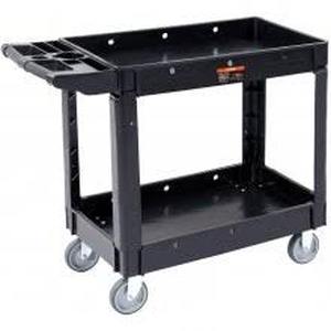 VEVOR Utility Service Cart, 2 Shelf 550LBS Heavy Duty Plastic Rolling Utility Cart with 360° Swivel Wheels (2 with Brakes), Large Lipped Shelf, Ergonomic Storage Handle for WarehouseGarageCleaning  Customer Returns See Pictures
