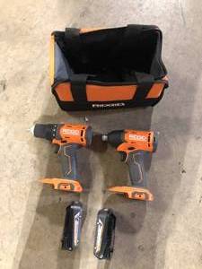 RIDGID 18V Cordless 2-Tool Combo Kit with DrillDriver, Impact Driver, (2) 2.0 Ah Batteries Chargers Not Included  Customer Returns See Pictures