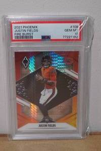 lot 8 image: 2021 Phoenix Justin Fields Fire Burst #108 Rookie Football Card - PSA 10