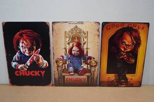 lot 74 image: 3 Metal Chucky Signs