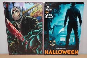 lot 75 image: 2 Metal Signs -Jason, Halloween