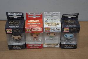 lot 112 image: 4 Pocket POP Keychains -Harry Potter, Game of Thrones, Stretch Armstrong