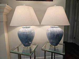 lot 33 image: Currey & Company Malaprop Blue Table Lamp Pair (Coastal Styling)