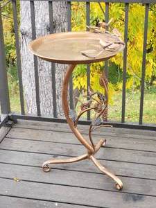 lot 174 image: Playful Bronze Color Metal Birdbath with Sculpted Bird Accents