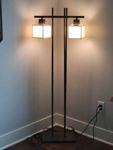 lot 135 image: Chic Contemporary Metal Floor Lamp - Double Lantern