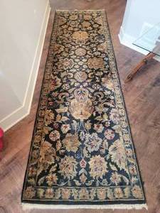 lot 132 image: Gorgeous Oriental Wool Rug Runner - Black  Champagne
