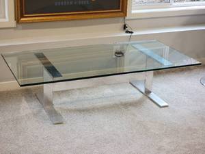 lot 40 image: Industrial Chic Glass and Metal Coffee Table