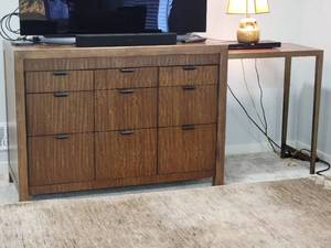 lot 38 image: Contemporary Entertainment Stand Chest with Extendable Surface