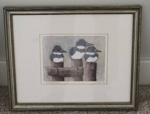 lot 84 image: Signed Naturalist Fine Art Avian Print - Baby Kingfishers