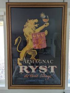 lot 21 image: 1930s Vintage French Liquor Armagnac Ryst Cognac Lithograph Poster Framed