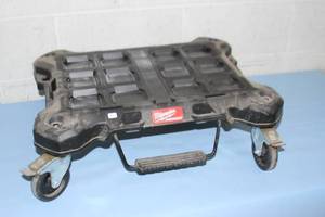 lot 62 image: Milwaukee Tool PACKOUT Modular Storage System  Organizer Dolly with QuickStop Loading Lever - Model 48-22-8410