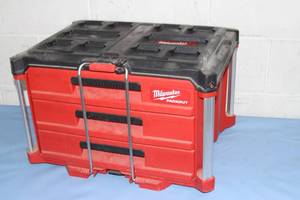 lot 61 image: Milwaukee Tool PACKOUT 3-Drawer Tool Box - Modular Storage Organizer 48-22-8443
