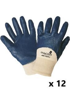 lot 137 image: NEW - 12 PAIRS - Global Glove Two-Piece Interlocking Shell 34-Coated Nitrile-Dipped Work Gloves