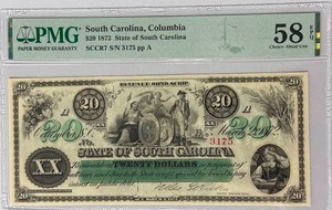 1872 $20 from Columbia, SC (RARE, High Grade)
