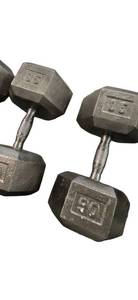 lot 63 image: Pair of 90LB Home-Made Metal Dumbbell (bent handles during production but fixed to weights)