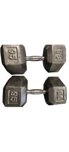 lot 64 image: Pair of 95LB Home-Made Metal Dumbbells (bent handles during production but fixed to weights)