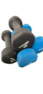 lot 82 image: FOUR 5LB Wieder Dumbbells (new but dirty from a trailer crash)