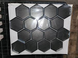 lot 133 image: 12 sheets metallic gray beveled 3 hexagon mosiac tile