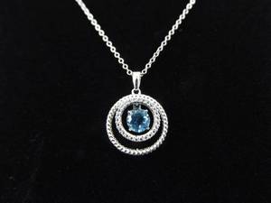 .925 Sterling Silver Dancing Topaz Crystal Pendant Necklace