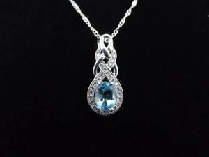 .925 Sterling Silver Oval Cut Topaz Crystal Infinity Pendant Necklace