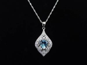 .925 Sterling Silver Topaz Crystal Heart Pendant Necklace