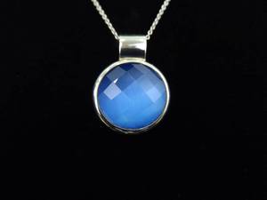 .925 Sterling Silver Faceted Blue Chrysoberyl Pendant Necklace