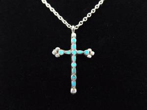 .925 Sterling Silver Inlayed Turquoise Cross Pendant Necklace