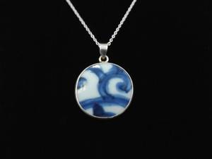 .925 Sterling Silver Inlayed Ancient Asian Pottery Pendant Necklace