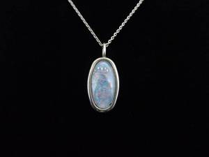 .925 Sterling Silver Opal Glass Cabochon Pendant Necklace