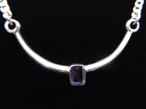 .925 Sterling Silver Emerald Cut Amethyst Pendant Necklace