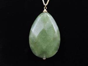 .925 Sterling Silver LARGE Jade Cabochon Pendant Necklace