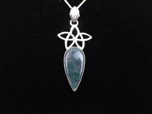 .925 Sterling Silver Moss Agate Celtic Pendant Necklace