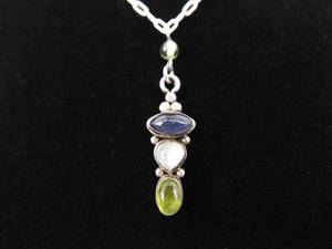 .925 Sterling Silver Amethyst, Moonstone, and Peridot Pendant Necklace