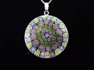.925 Sterling Silver Murano Millefiori Pendant Necklace