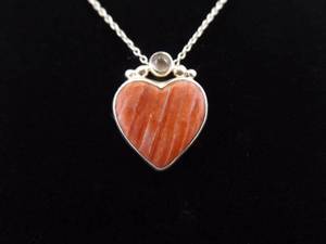 .925 Sterling Silver Red Coral Heart Pendant Necklace