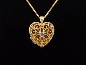 .925 Sterling Silver Vermeil Crystal Heart Locket Pendant Necklace