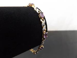 .925 Sterling Silver Diamond Accented Amethyst Vermeil Tennis Bracelet